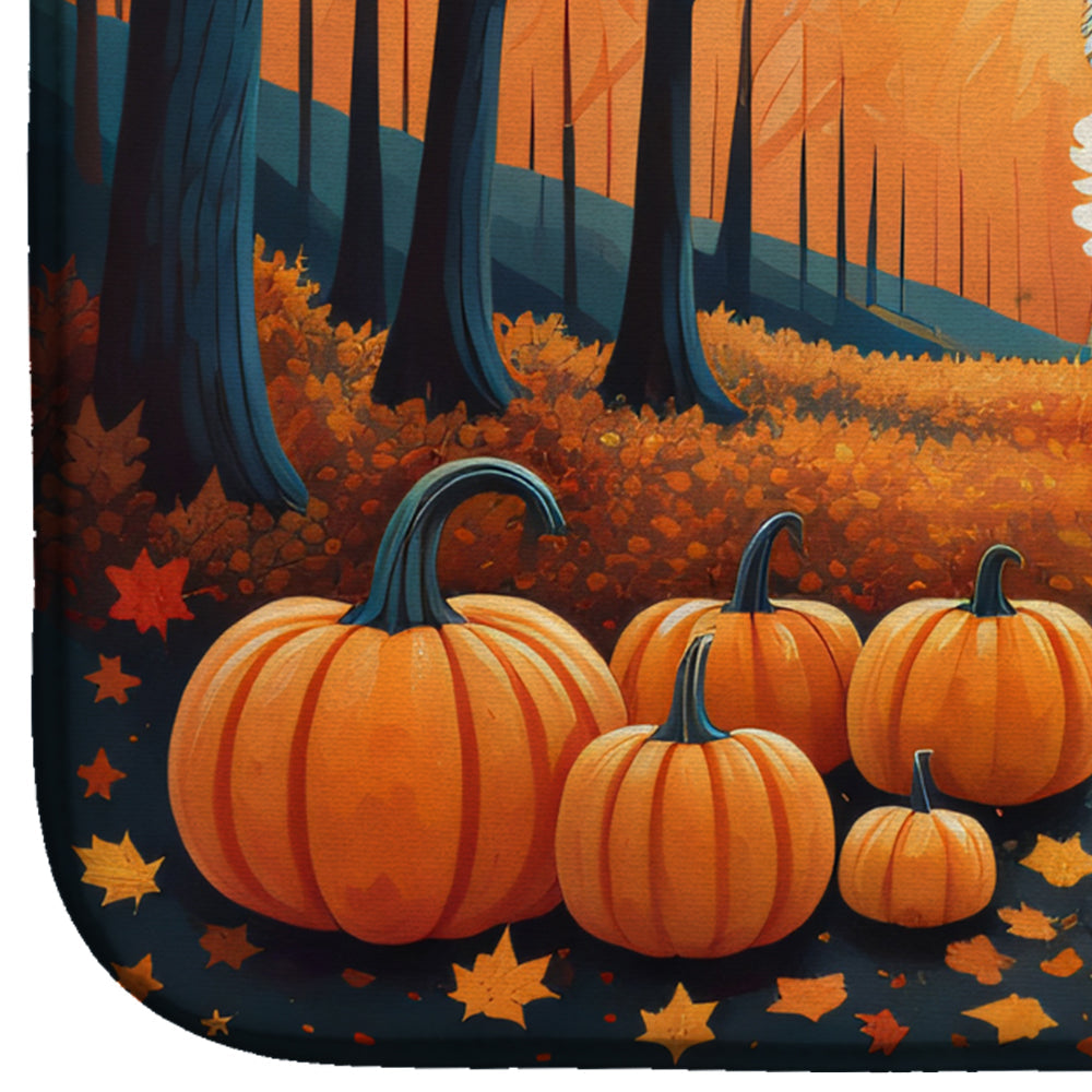 White German Shepherd Fall Dish Drying Mat