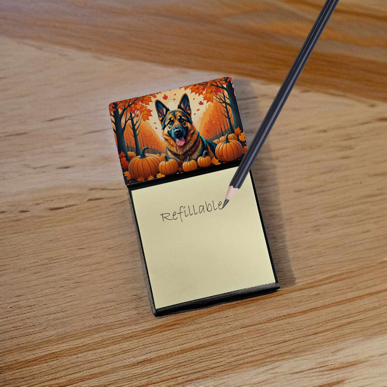 German Shepherd Fall Sticky Note Holder