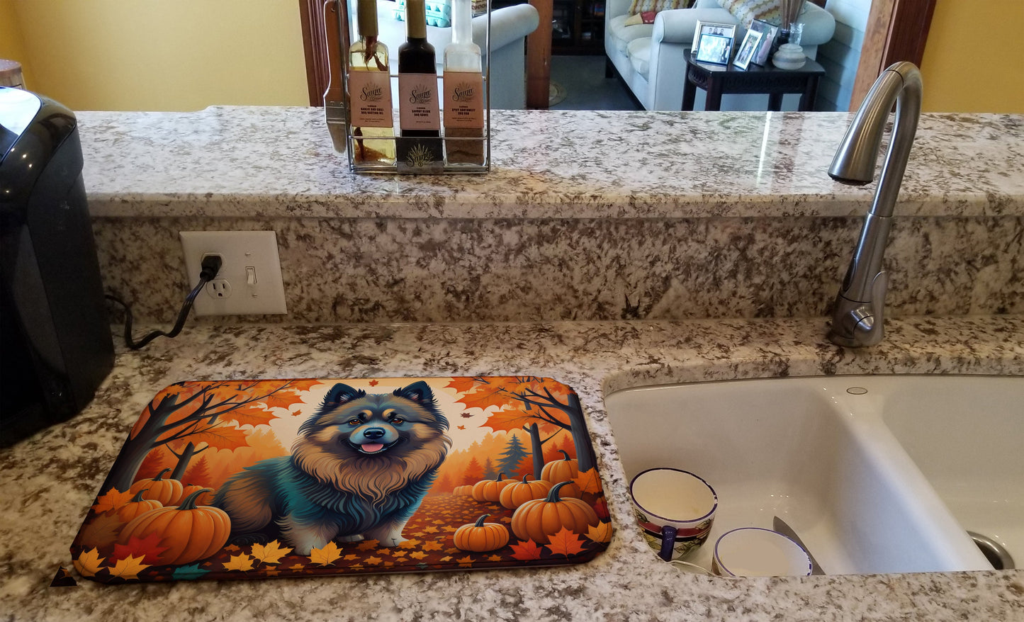 Keeshond Fall Dish Drying Mat