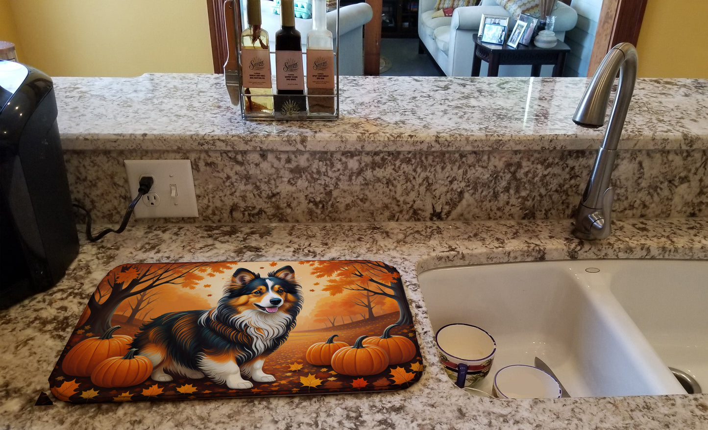 Sheltie Fall Dish Drying Mat