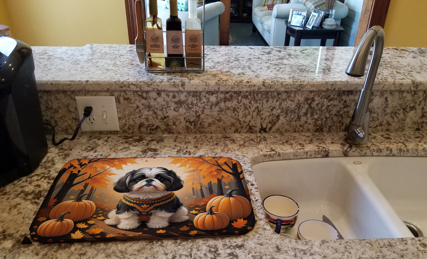 Shih Tzu Fall Dish Drying Mat