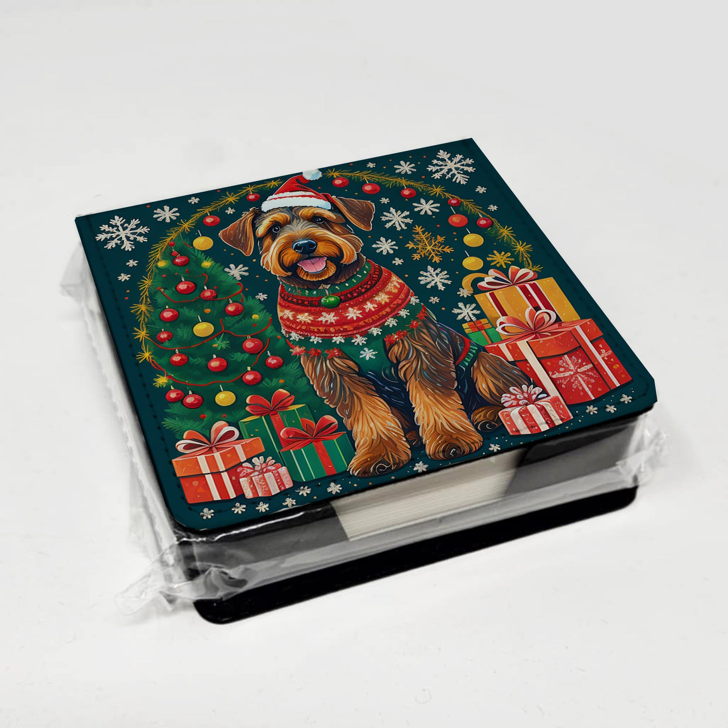 Airedale Terrier Christmas PU Leather Note Paper Holder