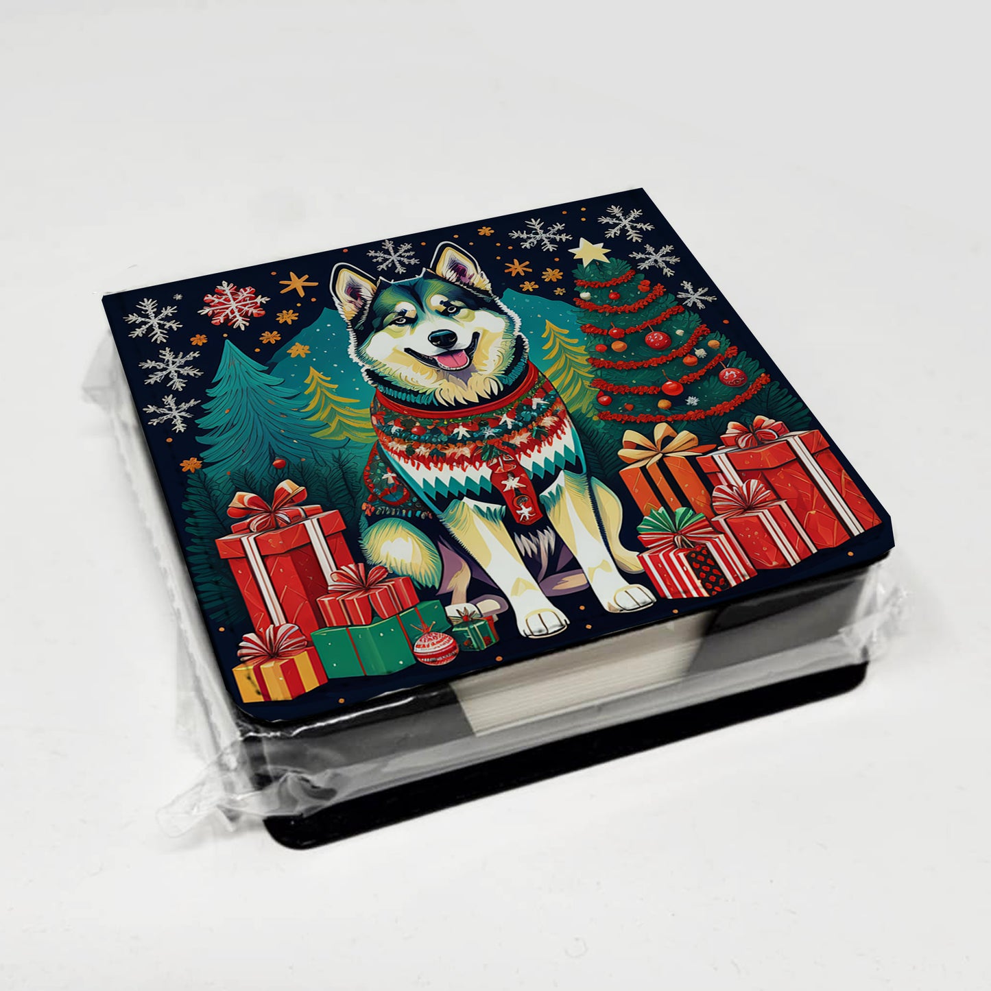 Alaskan Malamute Christmas PU Leather Note Paper Holder