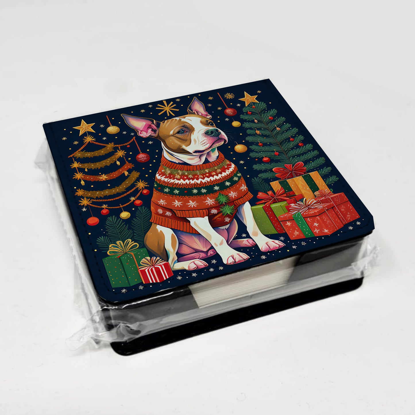 Pit Bull Terrier Christmas PU Leather Note Paper Holder