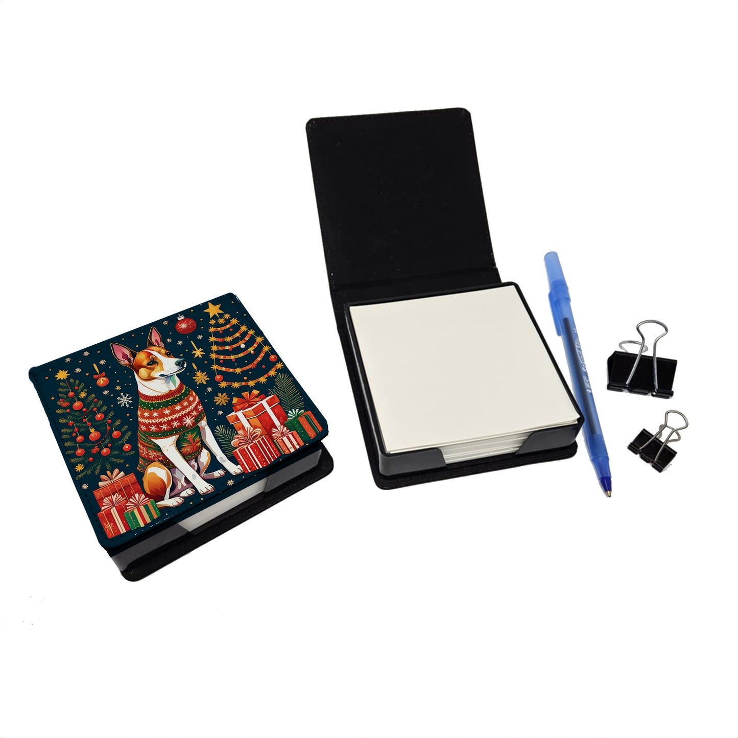 Basenji Christmas PU Leather Note Paper Holder