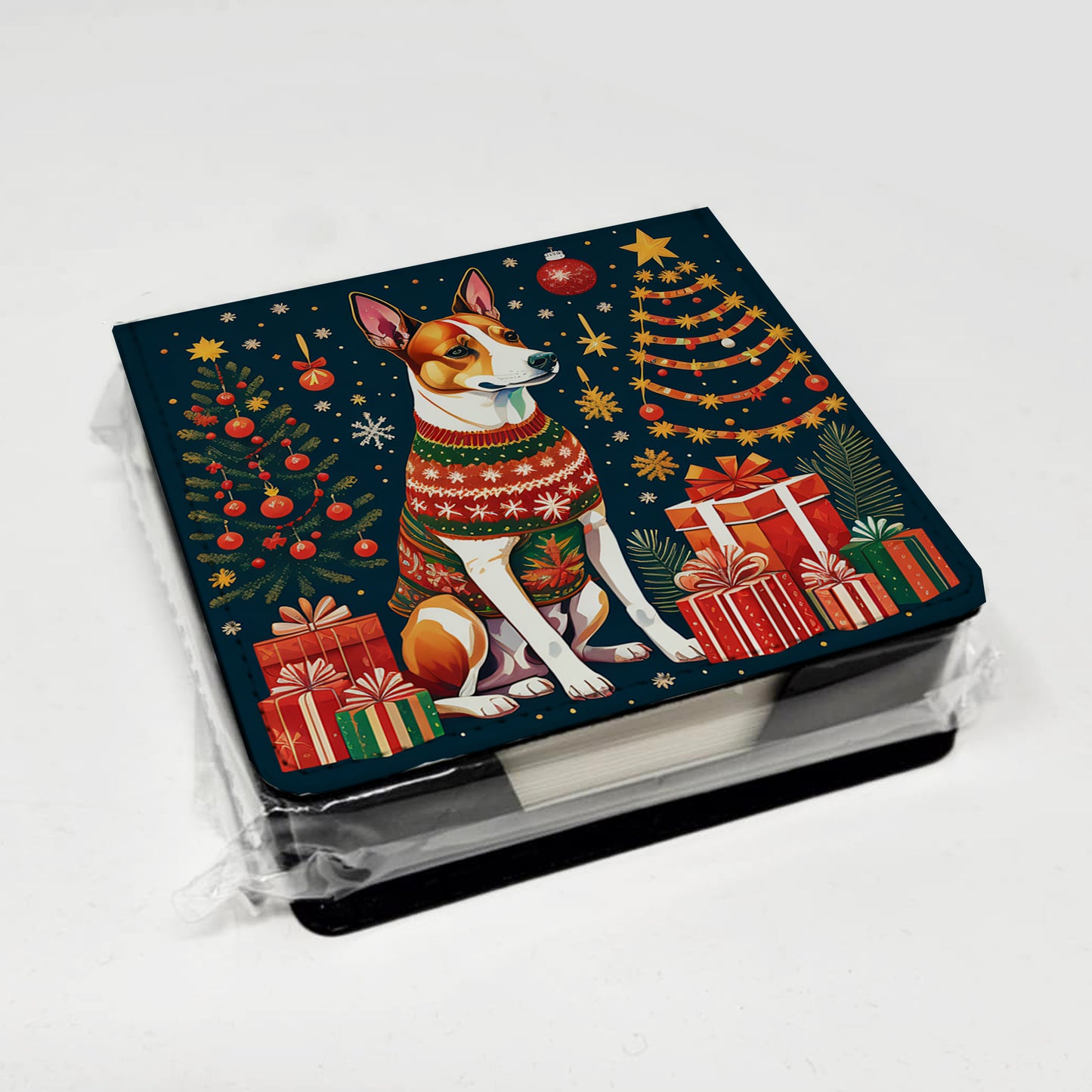 Basenji Christmas PU Leather Note Paper Holder