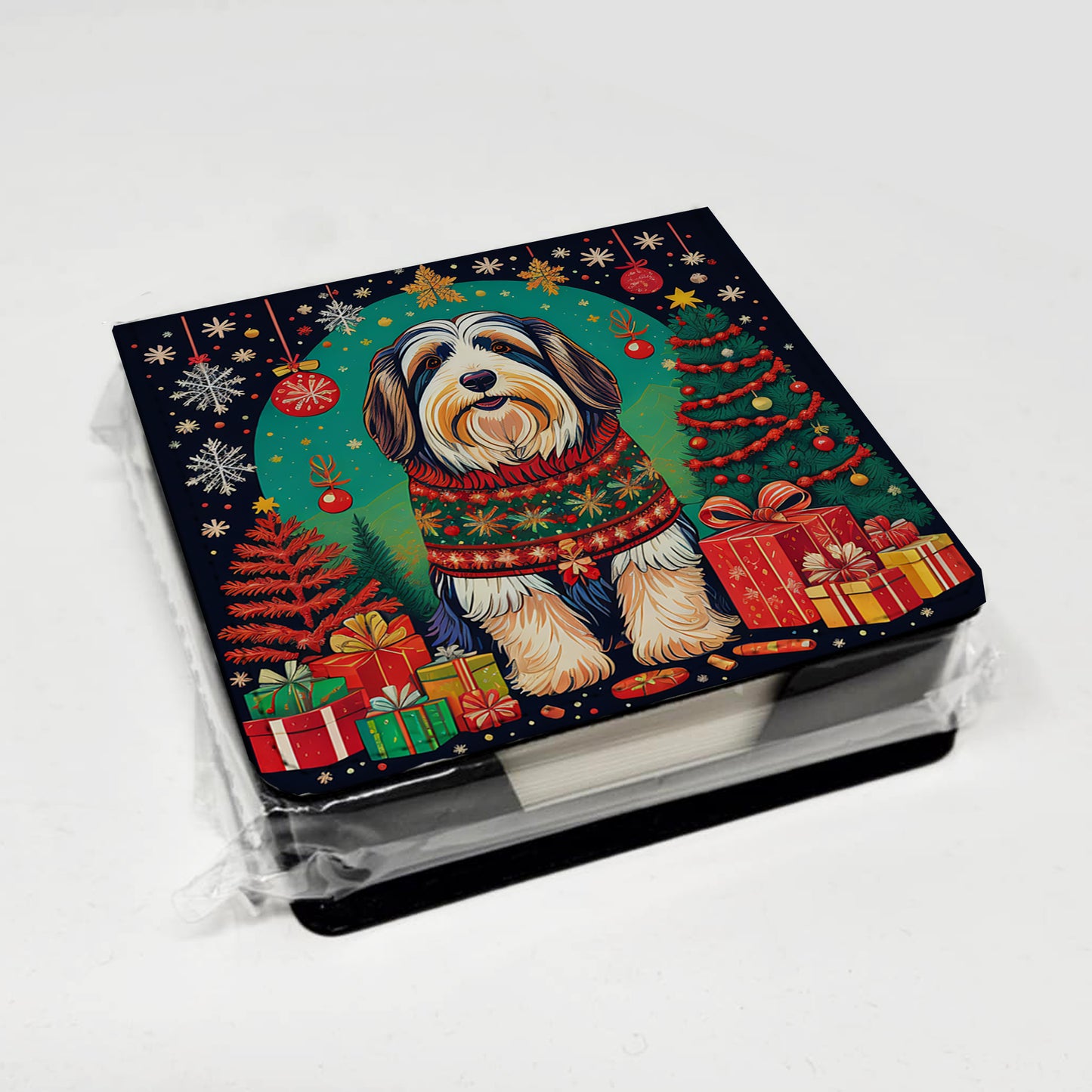 Bearded Collie Christmas PU Leather Note Paper Holder