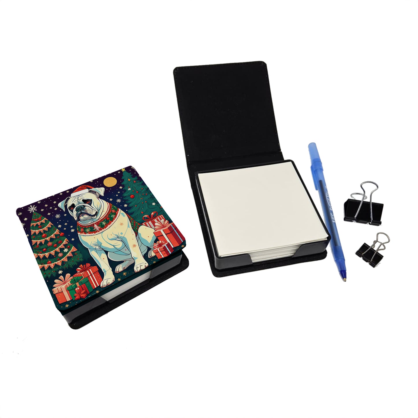 White Boxer Christmas PU Leather Note Paper Holder