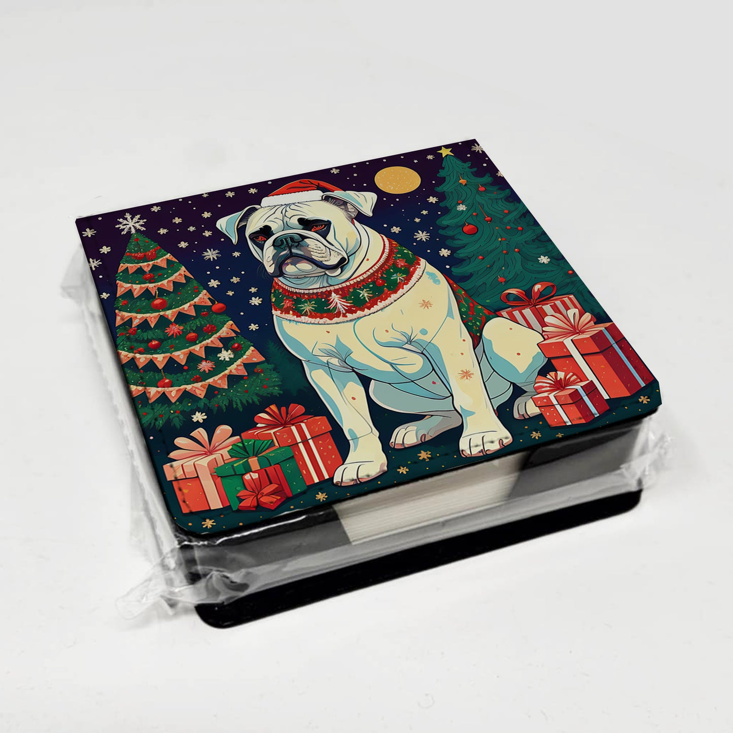 White Boxer Christmas PU Leather Note Paper Holder