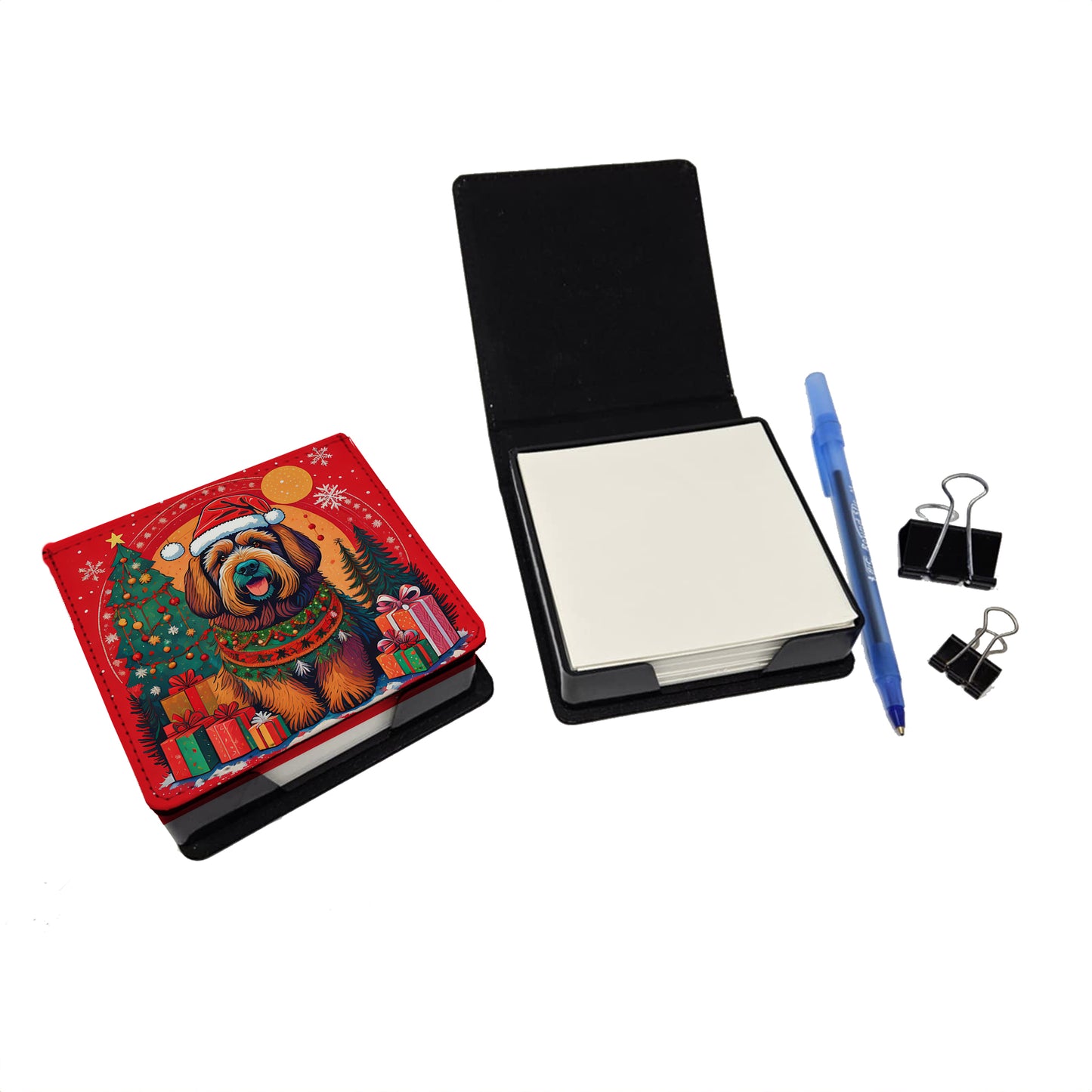 Briard Christmas PU Leather Note Paper Holder