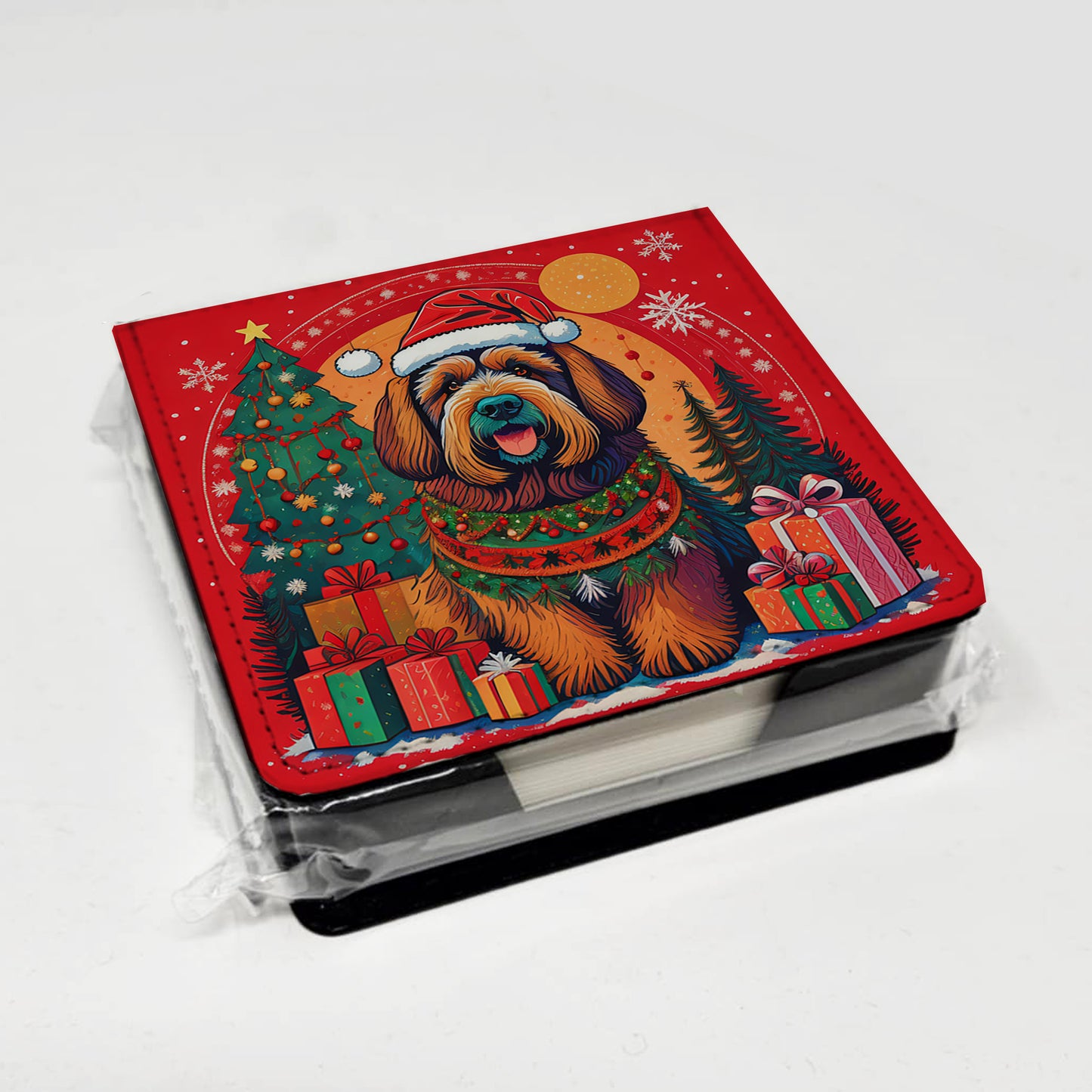 Briard Christmas PU Leather Note Paper Holder