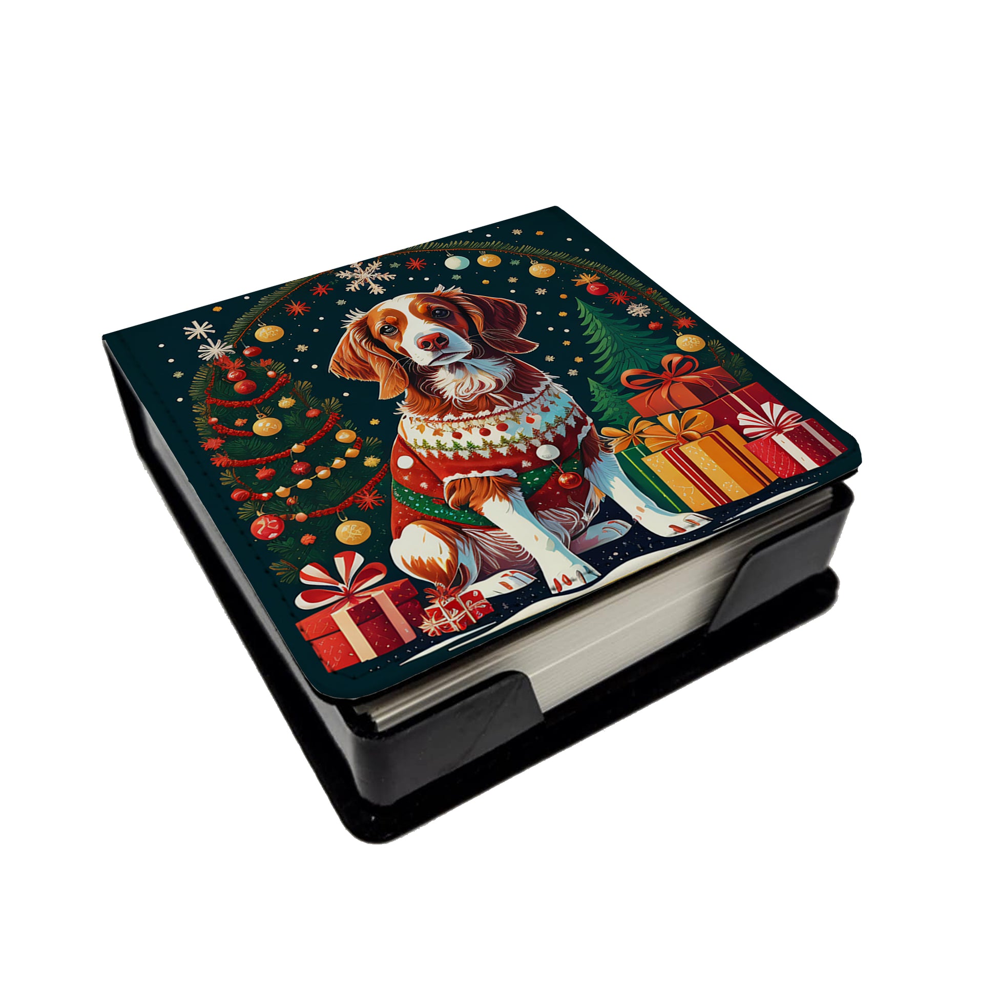Buy this Brittany Spaniel Christmas PU Leather Note Paper Holder