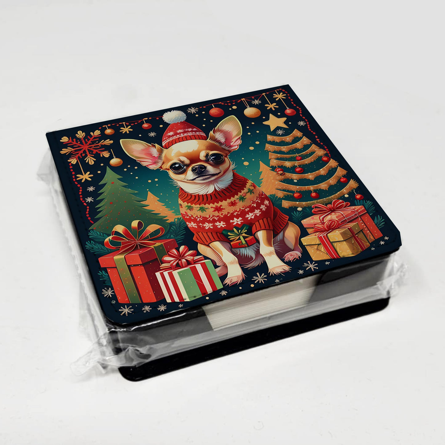 Chihuahua Christmas PU Leather Note Paper Holder