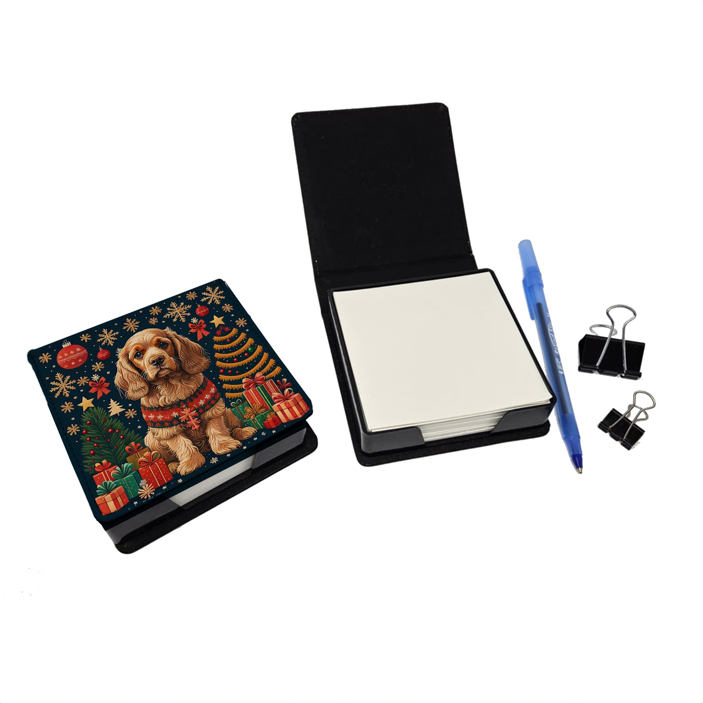 Cocker Spaniel Christmas PU Leather Note Paper Holder