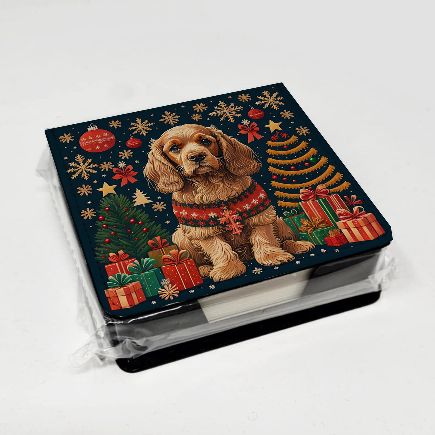 Cocker Spaniel Christmas PU Leather Note Paper Holder