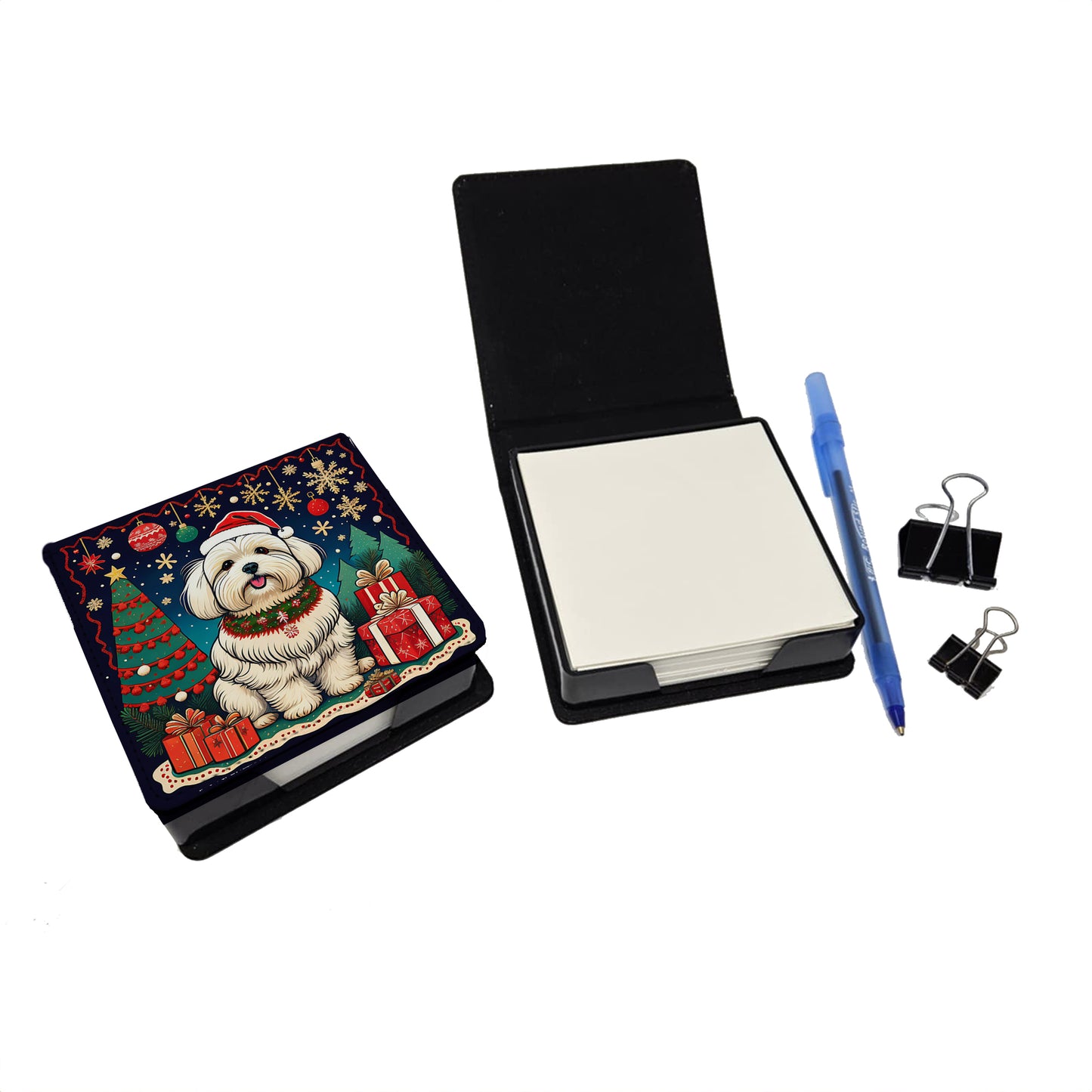 Coton De Tulear Christmas PU Leather Note Paper Holder