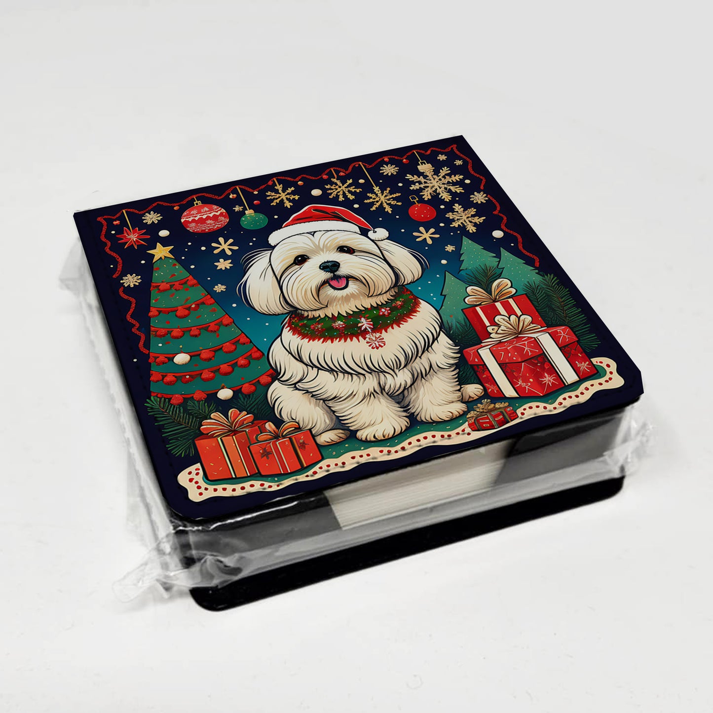 Coton De Tulear Christmas PU Leather Note Paper Holder