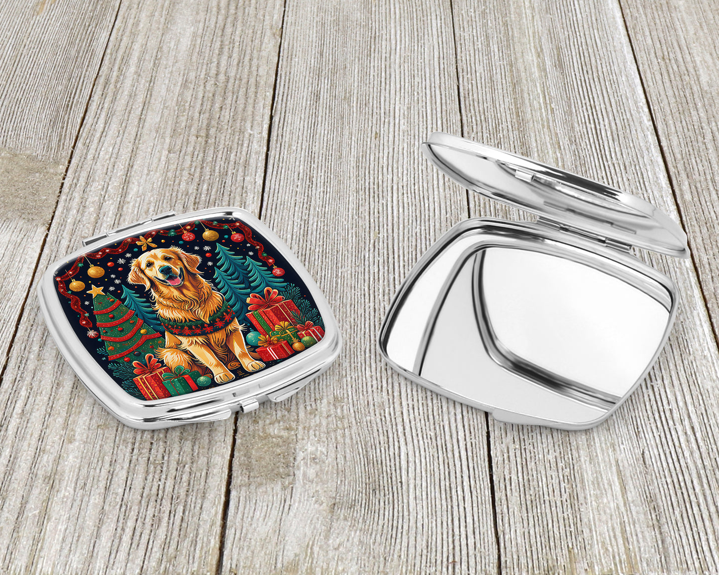 Golden Retriever Christmas Compact Mirror