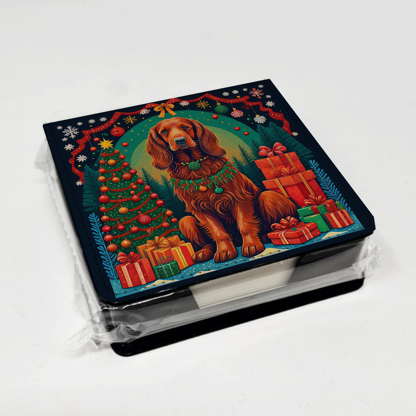 Irish Setter Christmas PU Leather Note Paper Holder