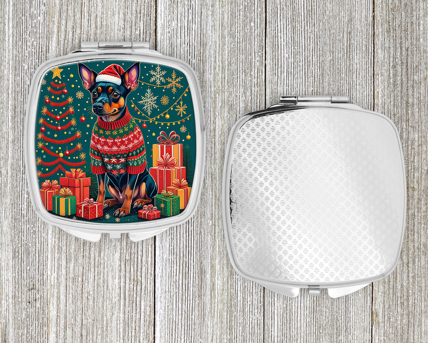 Miniature Pinscher Christmas Compact Mirror