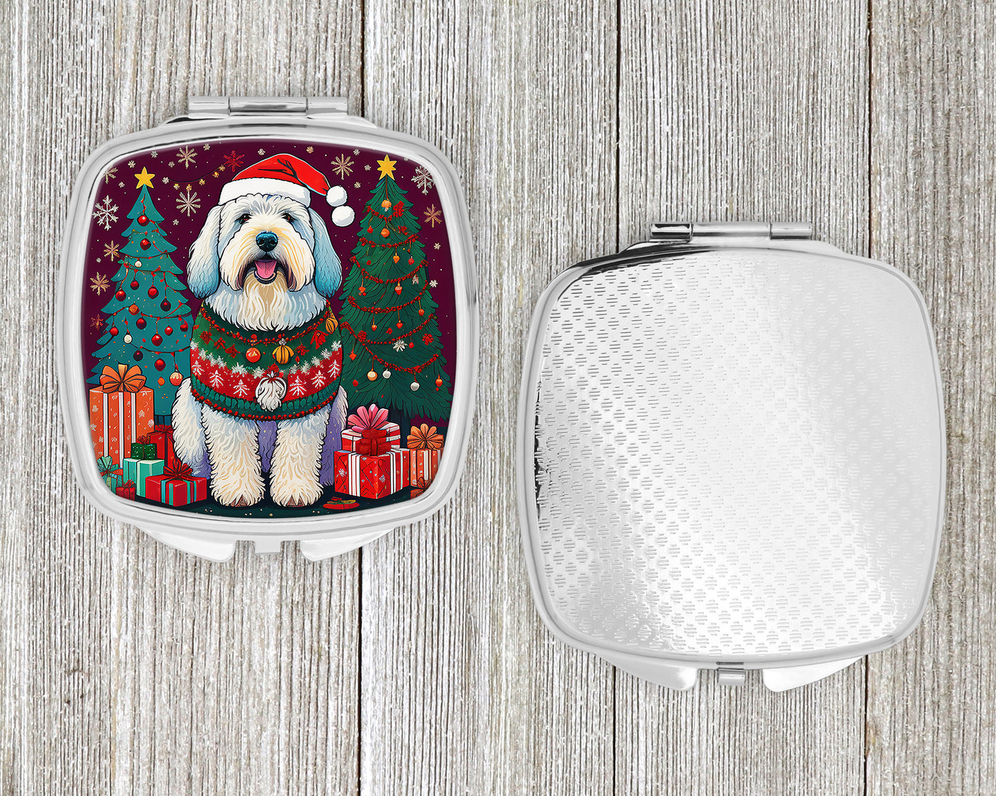Old English Sheepdog Christmas Compact Mirror