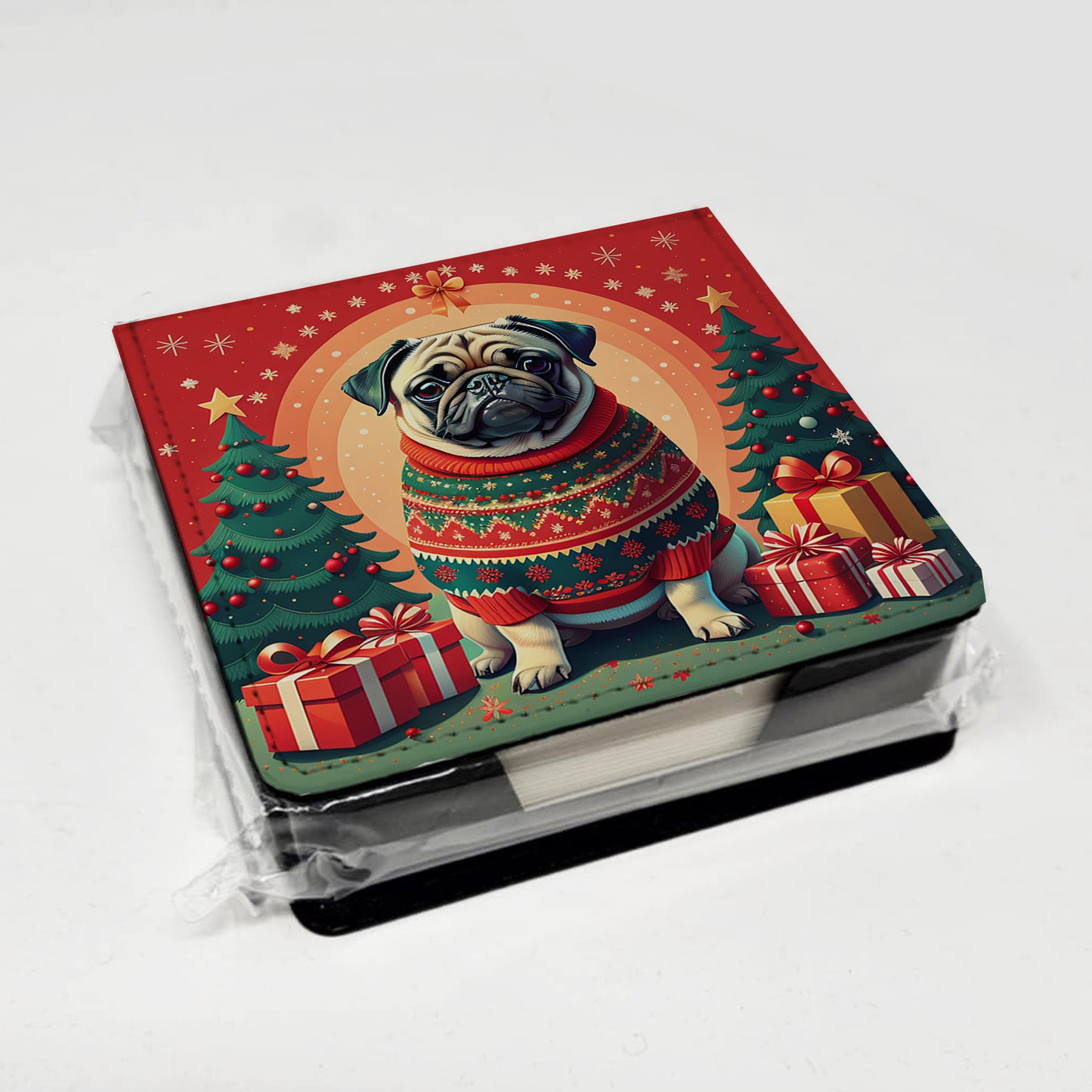 Fawn Pug Christmas PU Leather Note Paper Holder