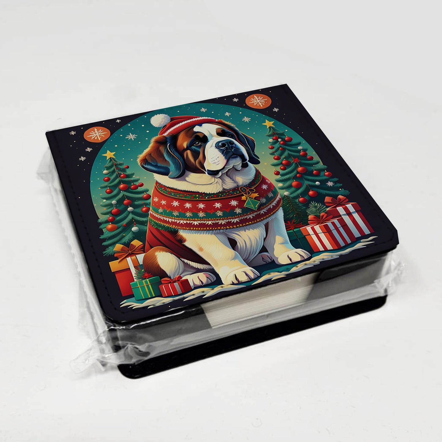 Saint Bernard Christmas PU Leather Note Paper Holder