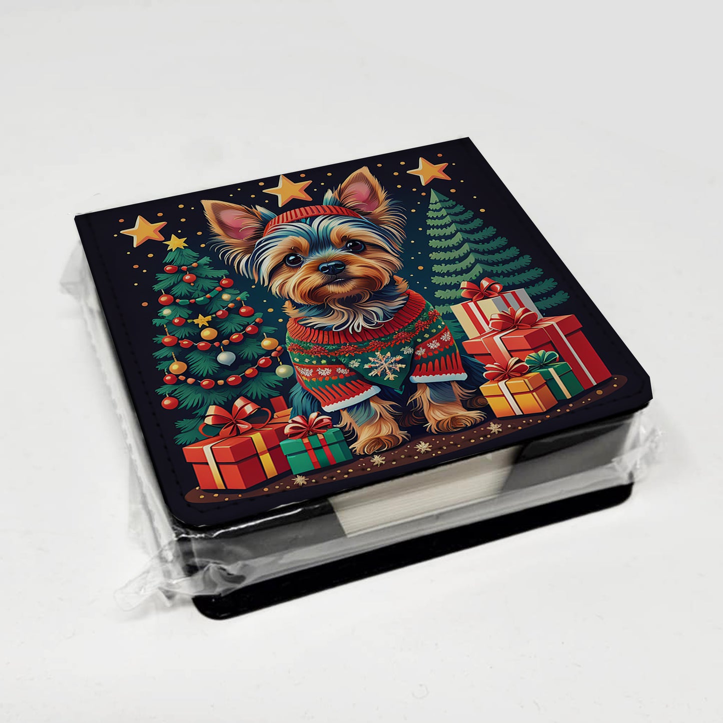 Yorkie Yorkshire Terrier Christmas PU Leather Note Paper Holder