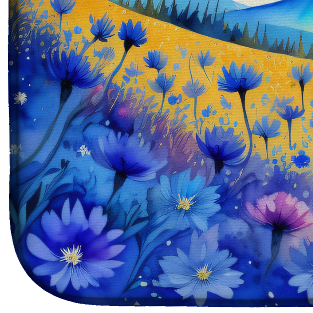 Blue Cornflowers in Color Dish Drying Mat