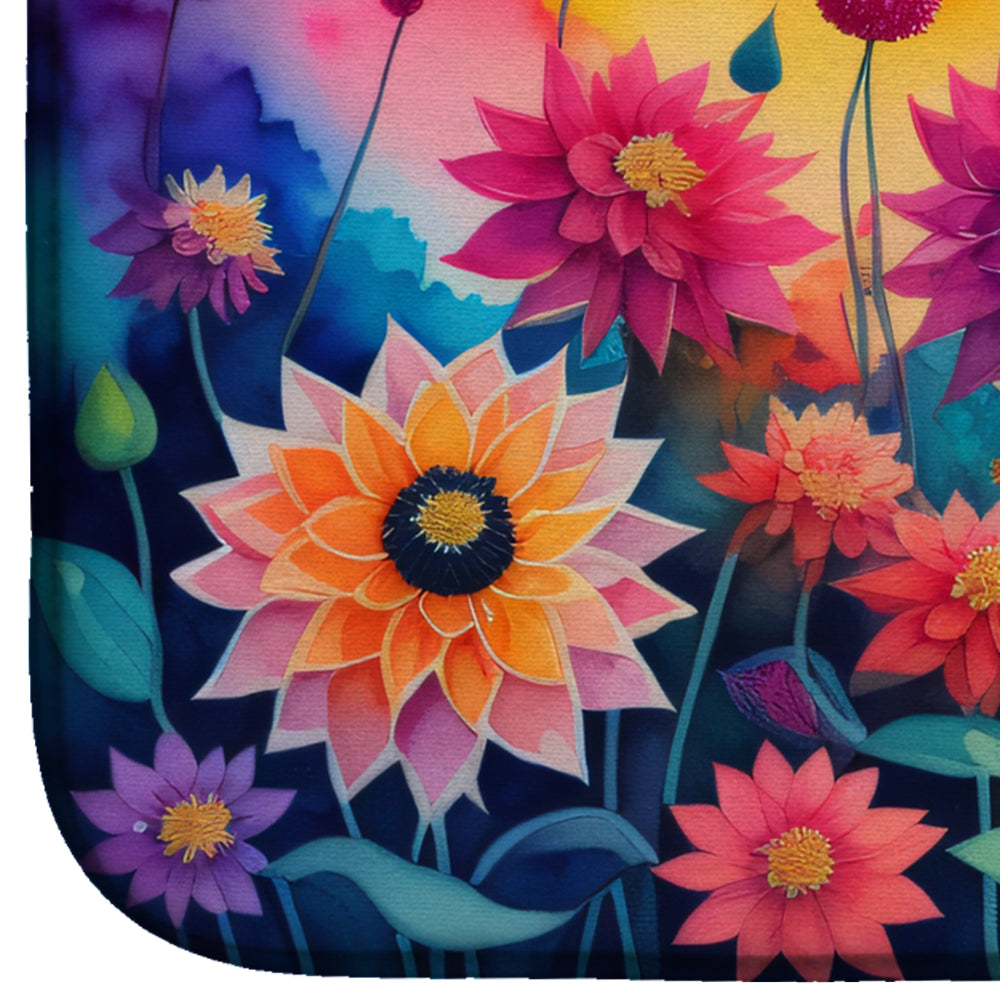 Dahlias in Color Dish Drying Mat