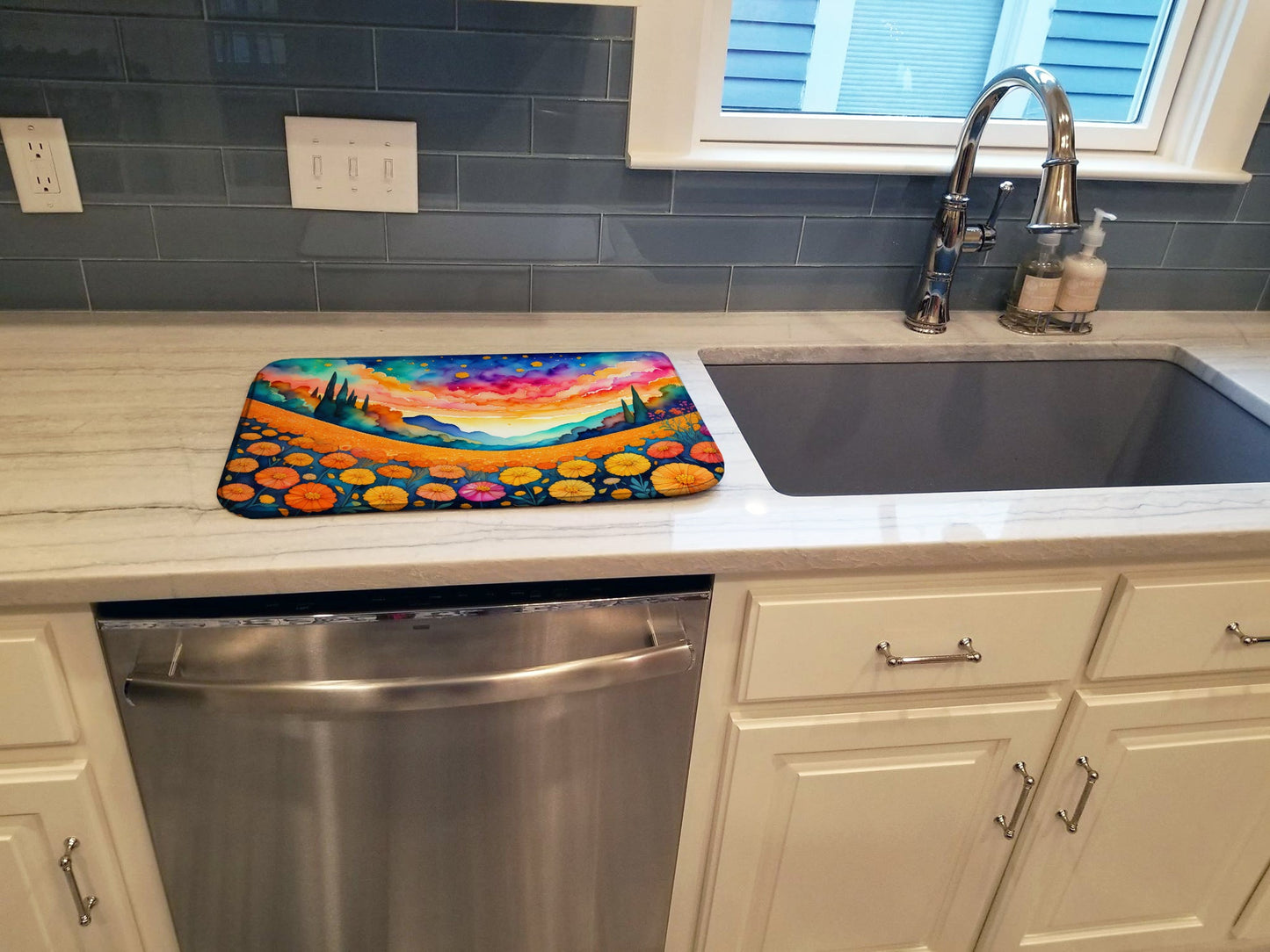 Marigolds in Color Dish Drying Mat