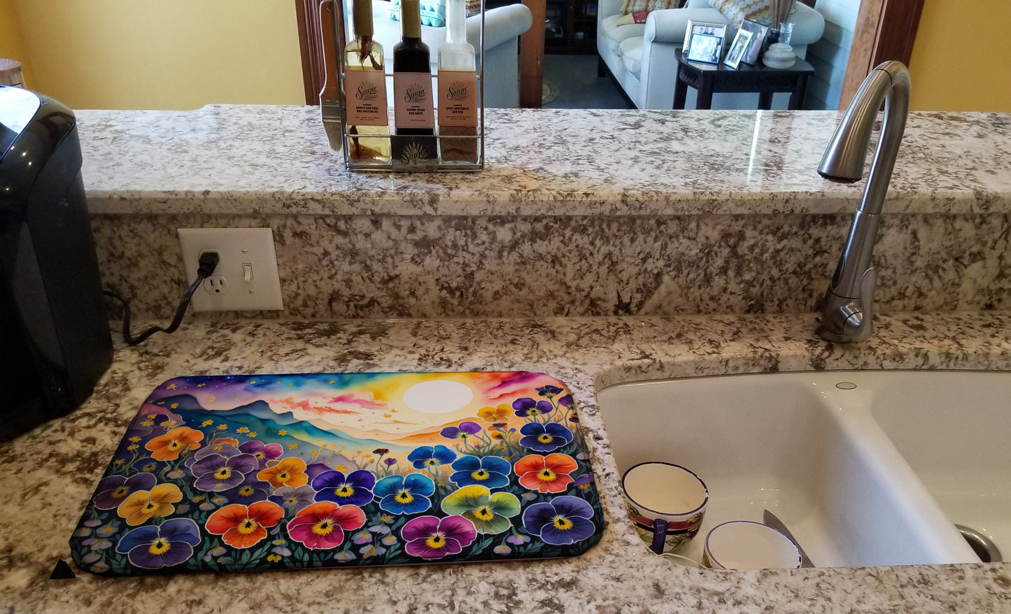 Pansies in Color Dish Drying Mat