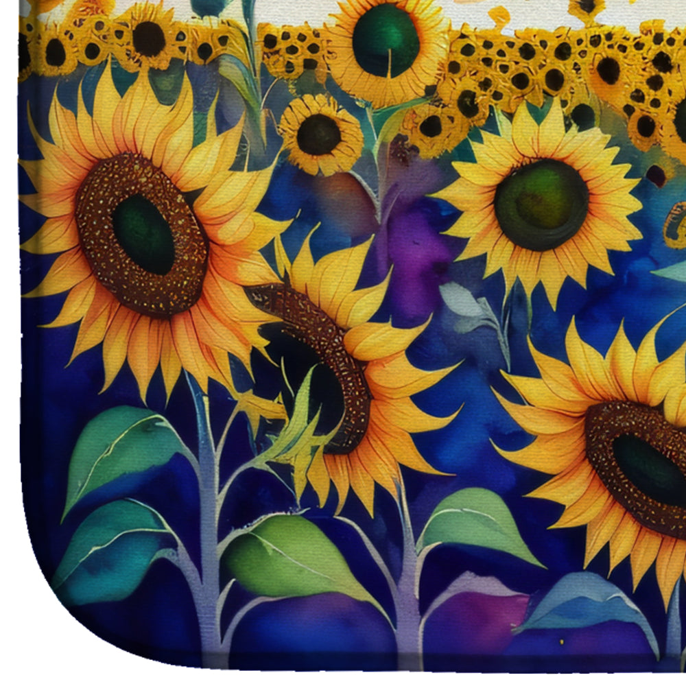Sunflowers in Color Dish Drying Mat