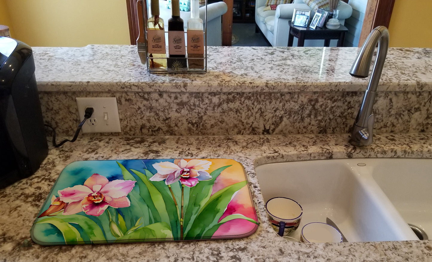 Orchids in Watercolor Dish Drying Mat