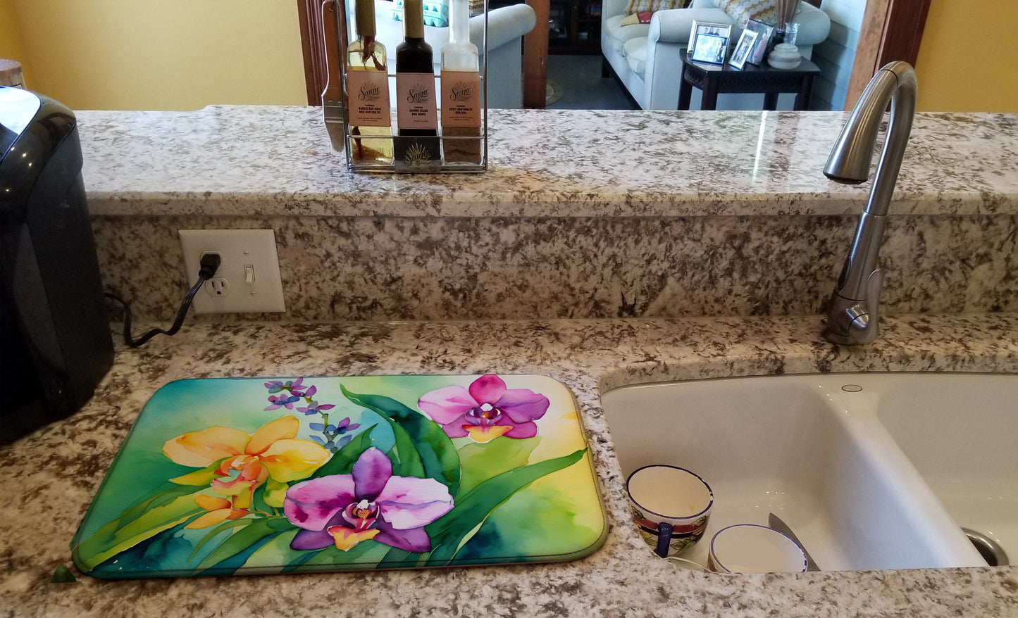 Orchids in Watercolor Dish Drying Mat