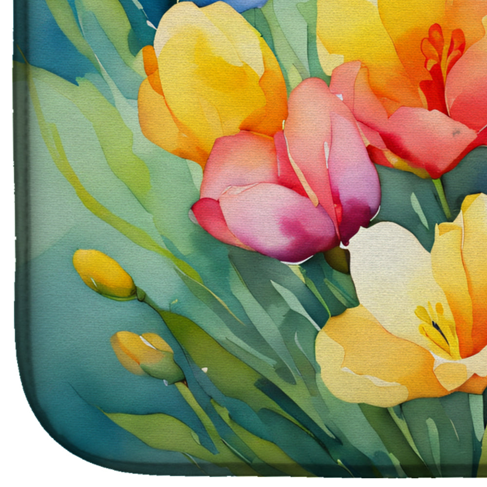 Freesias in Watercolor Dish Drying Mat