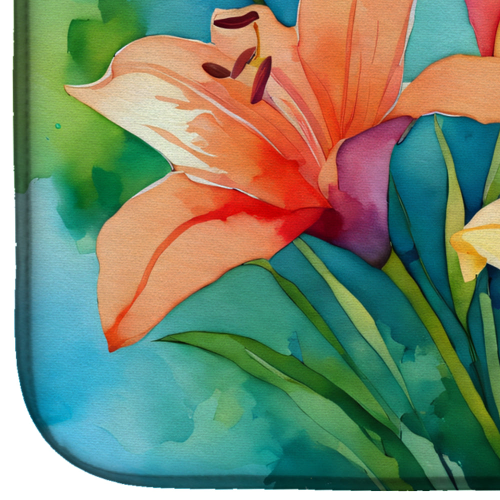 Lilies in Watercolor Dish Drying Mat