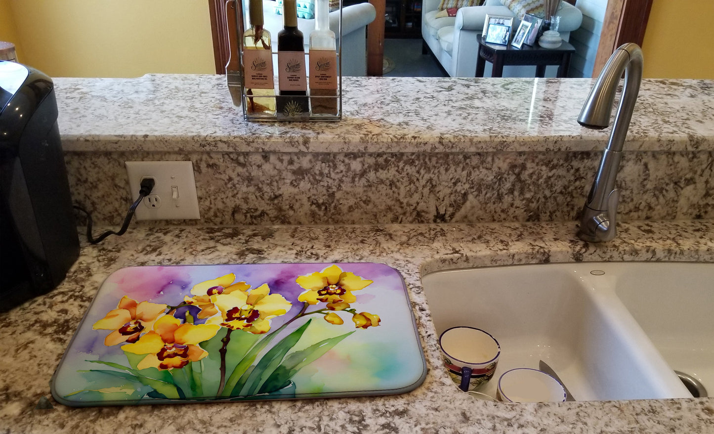 Orchids in Watercolor Dish Drying Mat