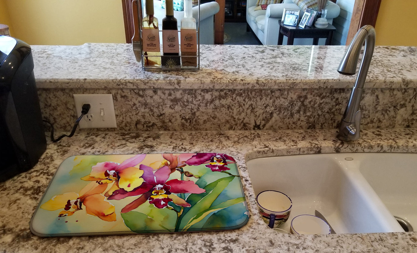 Orchids in Watercolor Dish Drying Mat