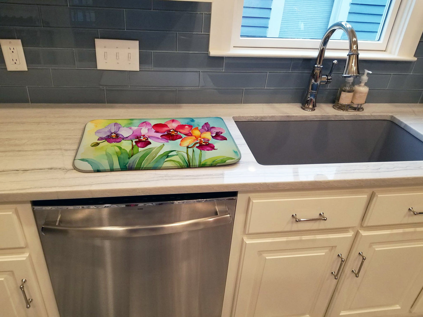 Orchids in Watercolor Dish Drying Mat
