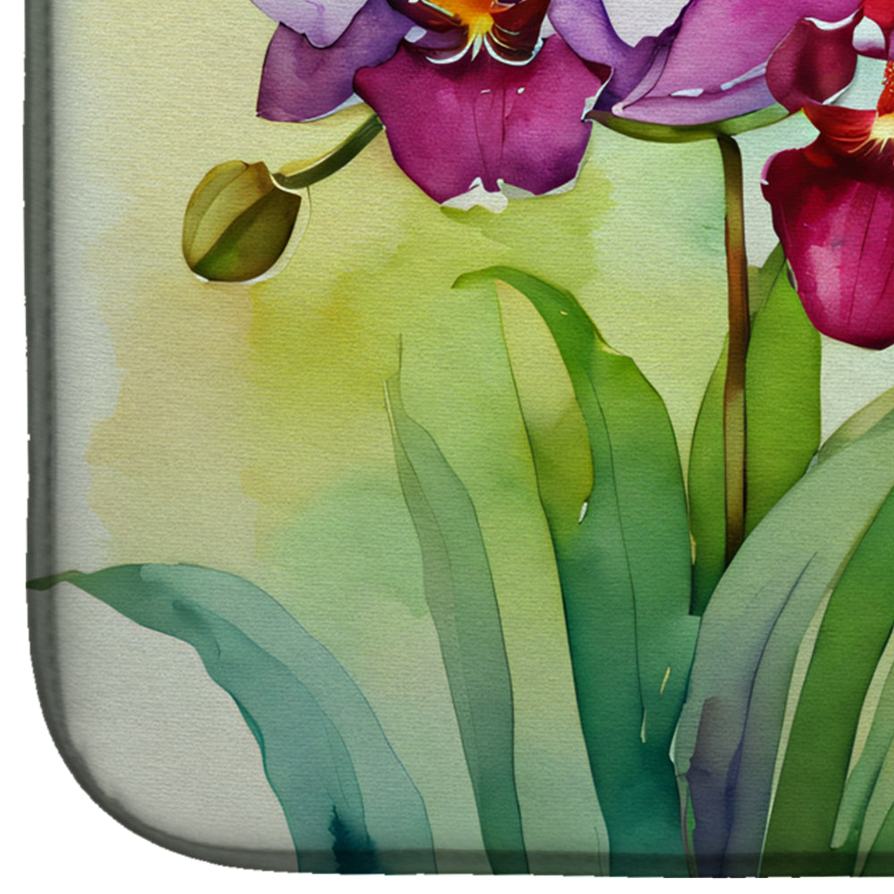 Orchids in Watercolor Dish Drying Mat