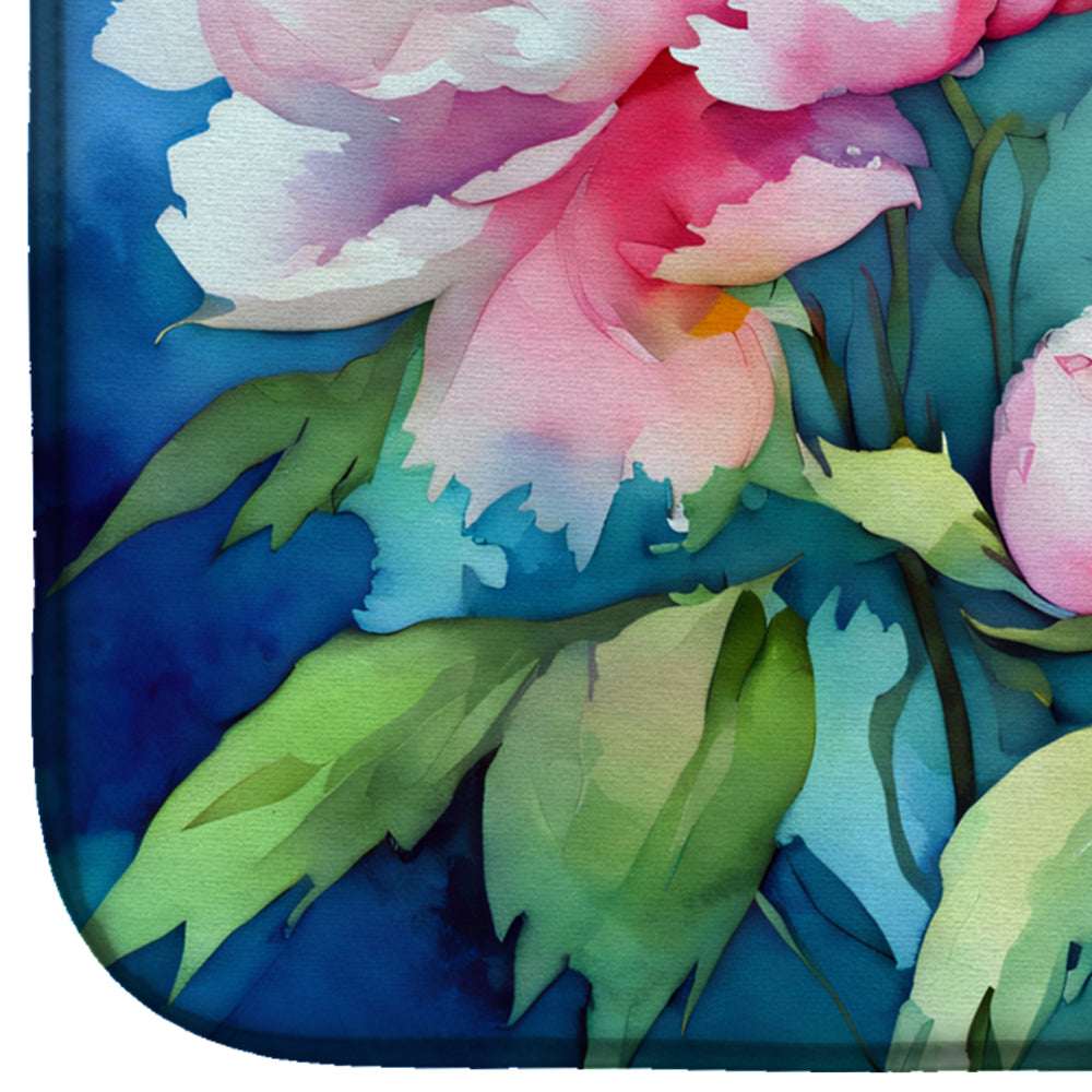 Peonies in Watercolor Dish Drying Mat