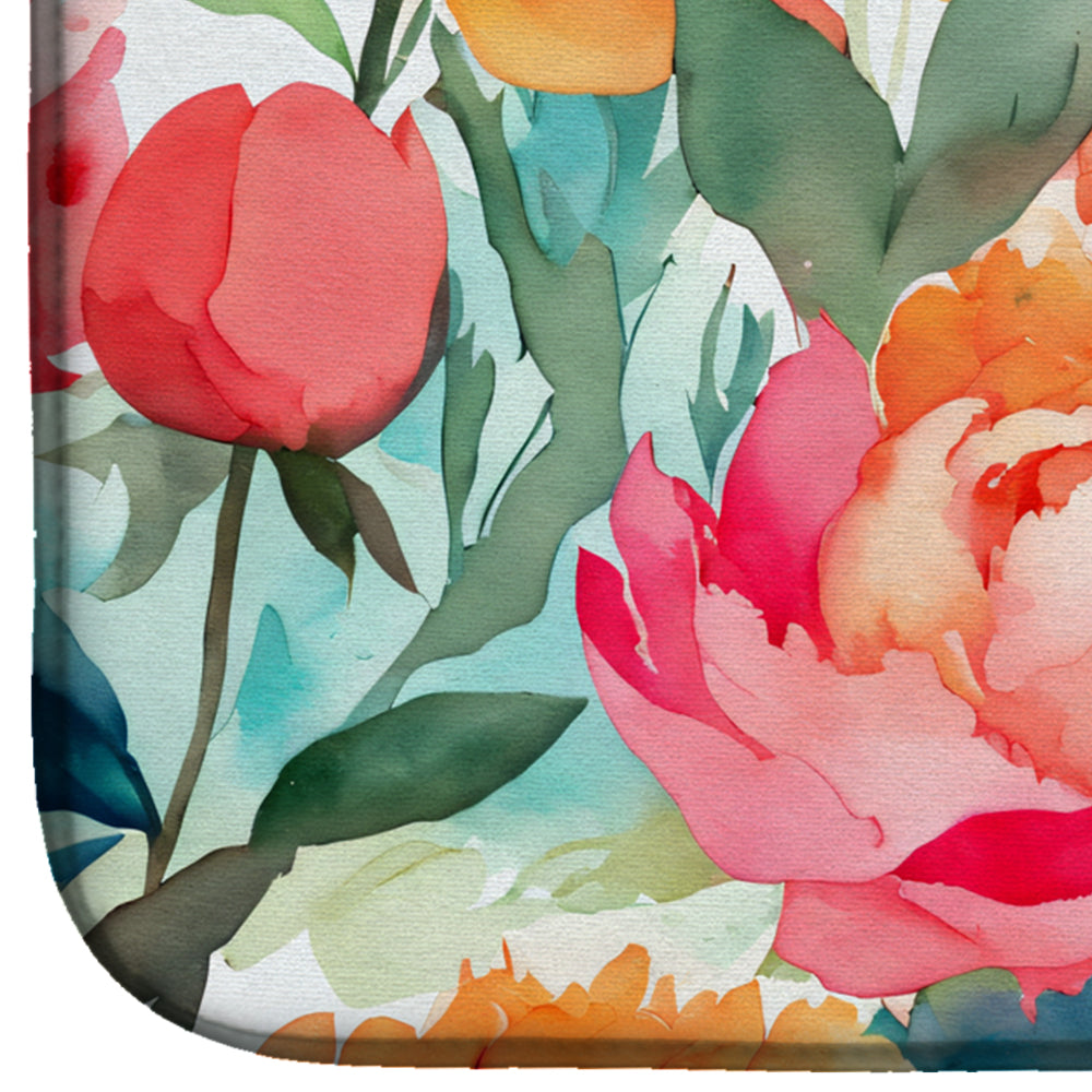 Peonies in Watercolor Dish Drying Mat