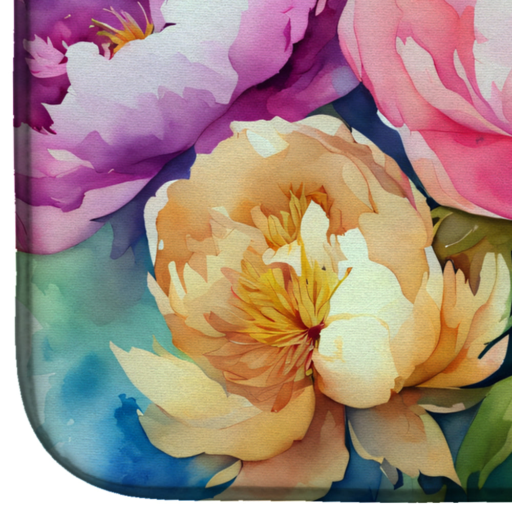 Peonies in Watercolor Dish Drying Mat