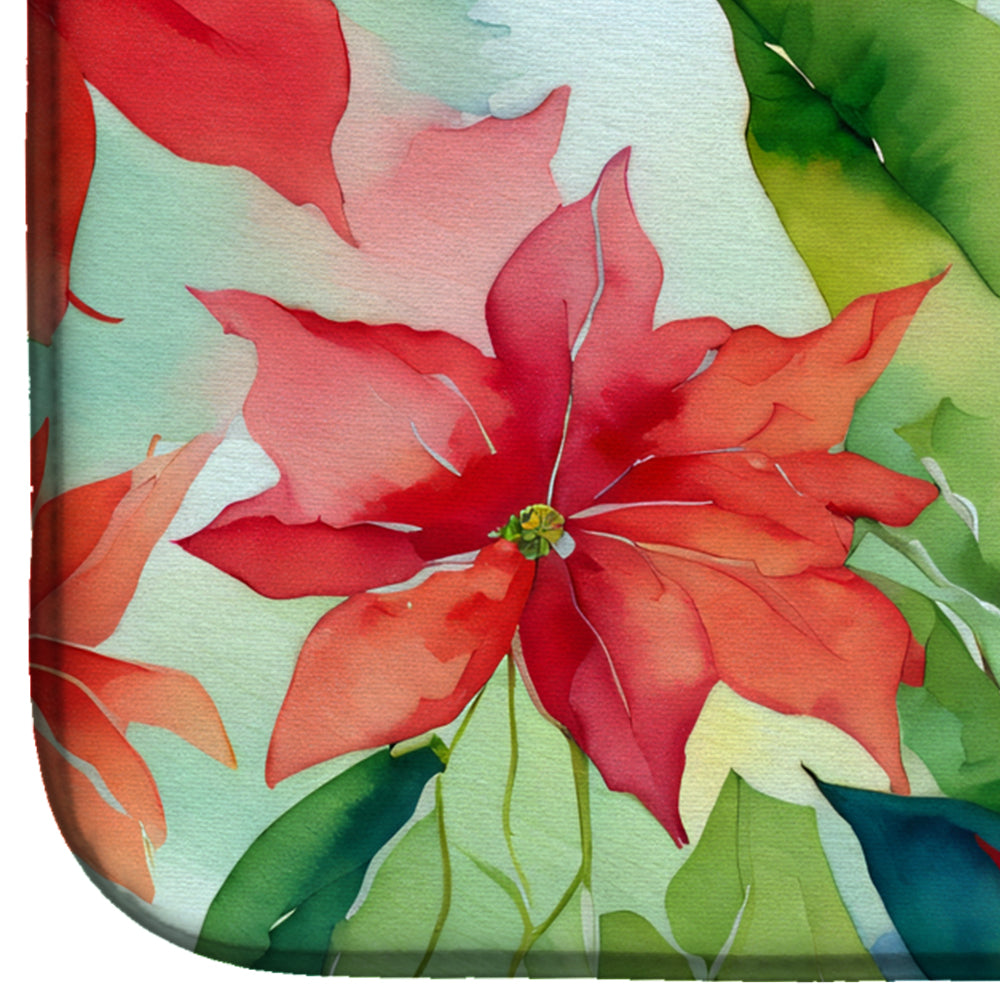 Poinsettias in Watercolor Dish Drying Mat