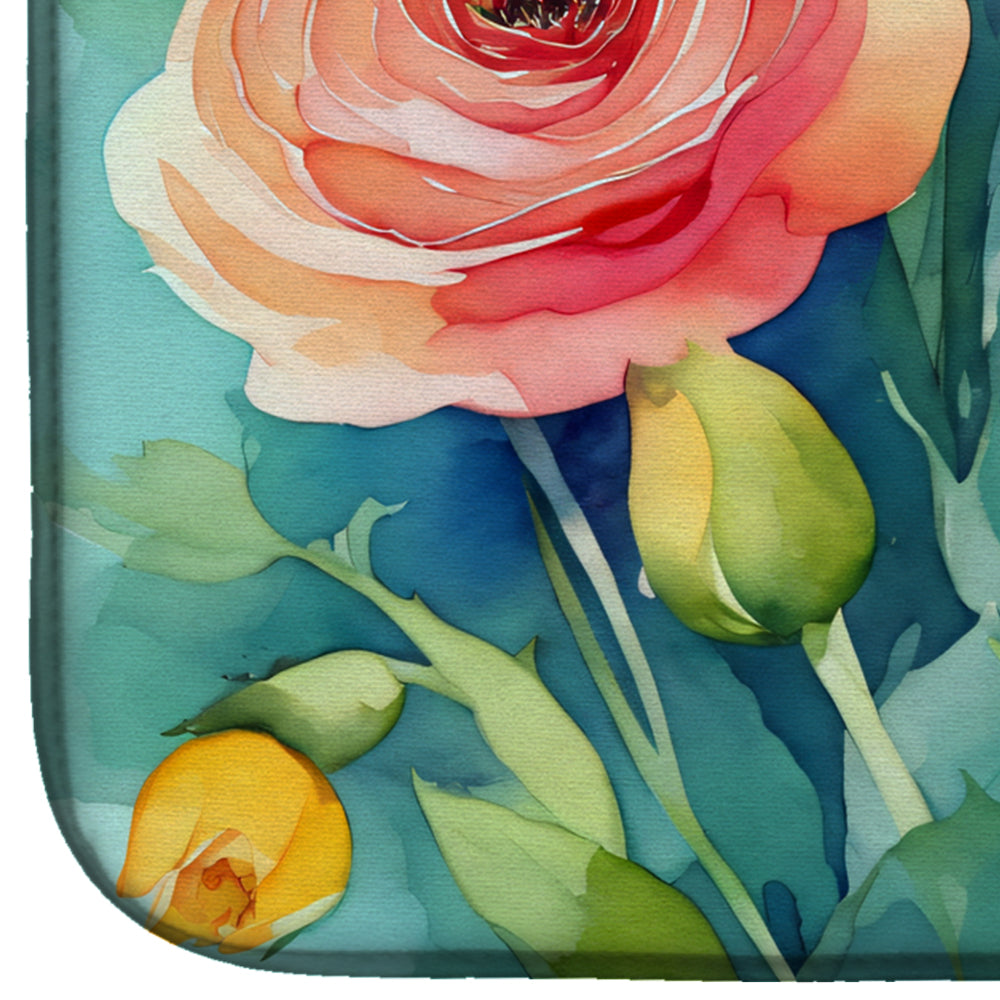 Ranunculus in Watercolor Dish Drying Mat