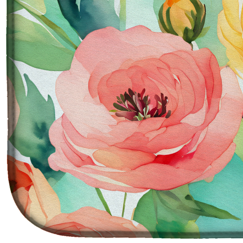Ranunculus in Watercolor Dish Drying Mat