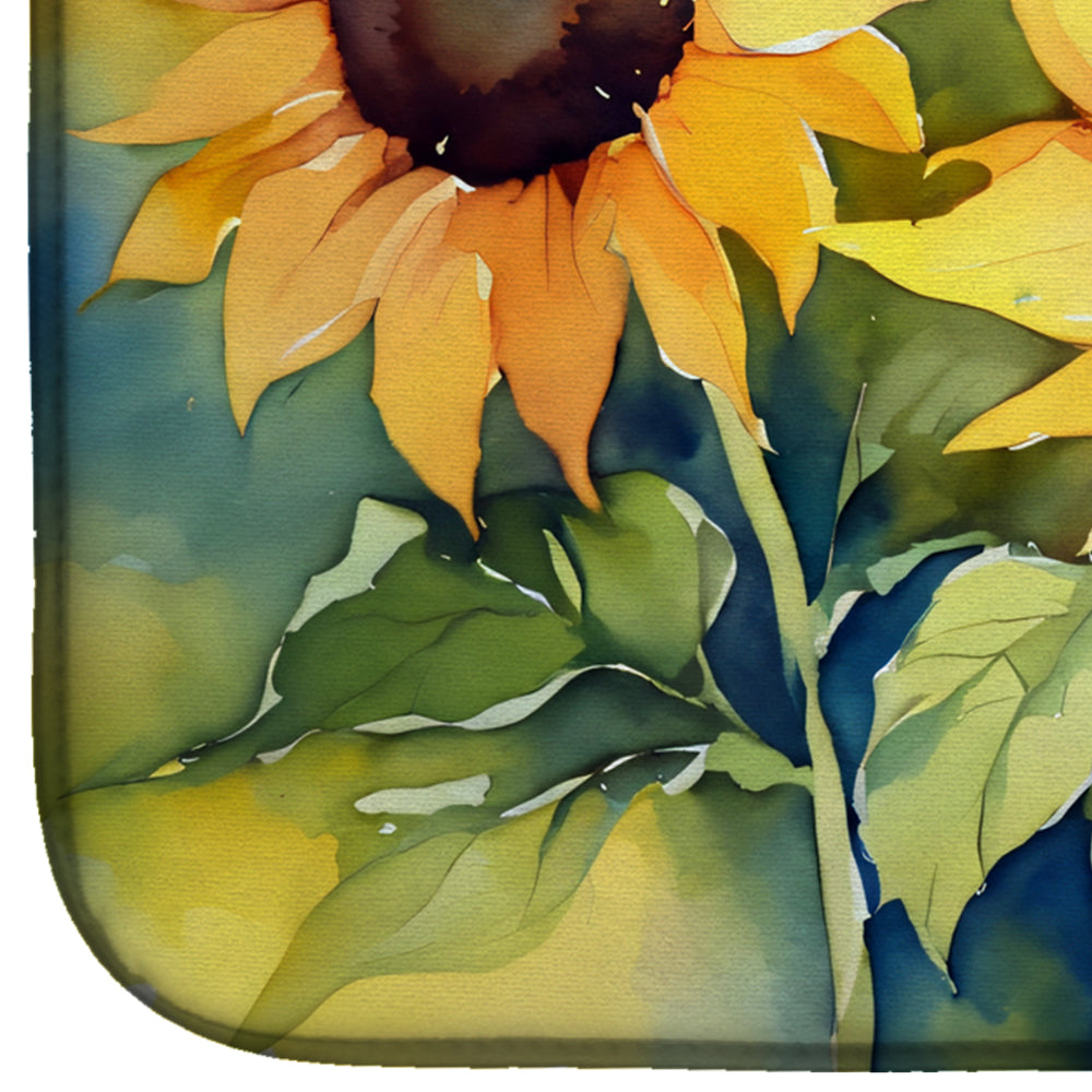 Sunflowers in Watercolor Dish Drying Mat