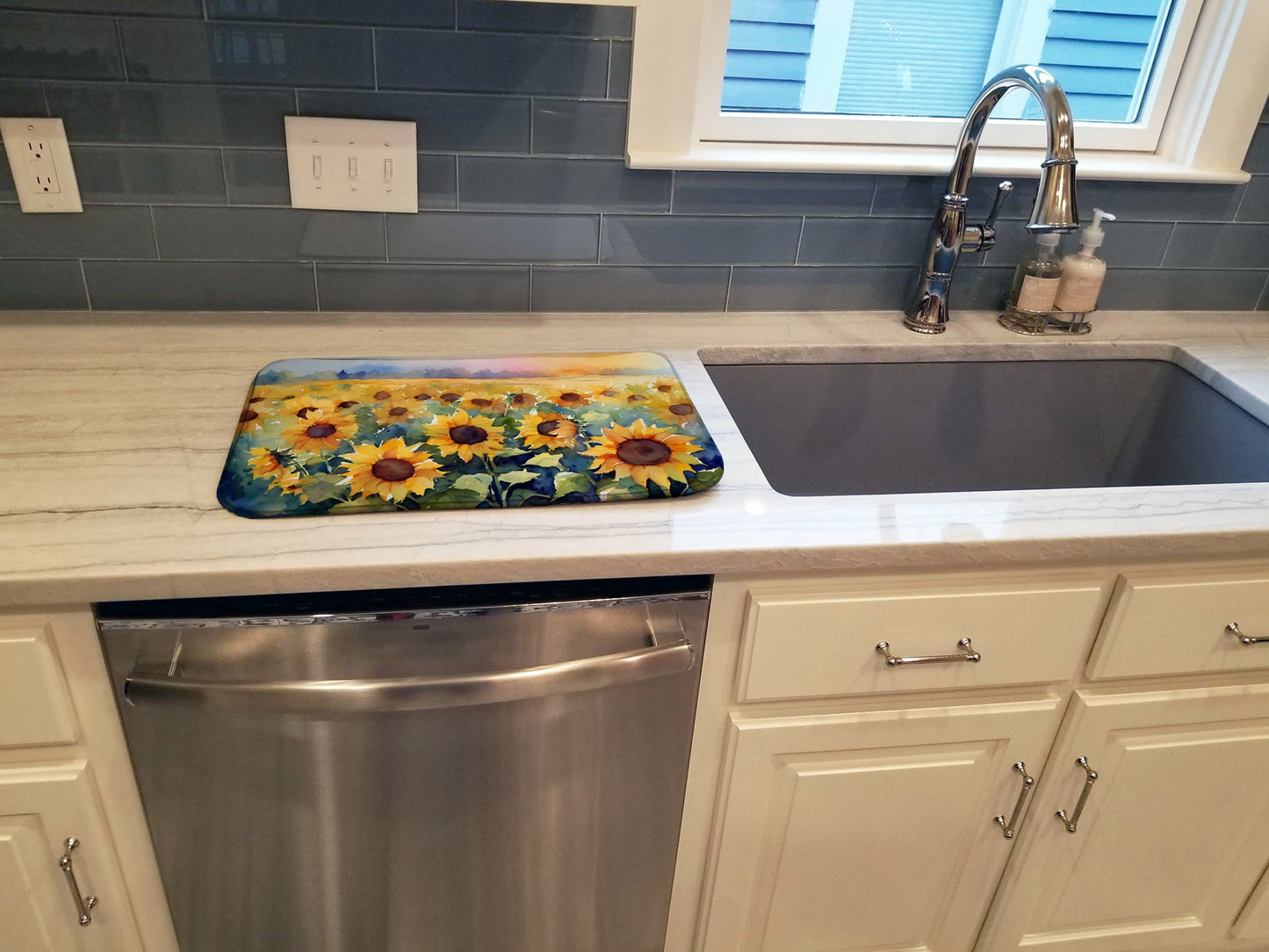 Sunflowers in Watercolor Dish Drying Mat