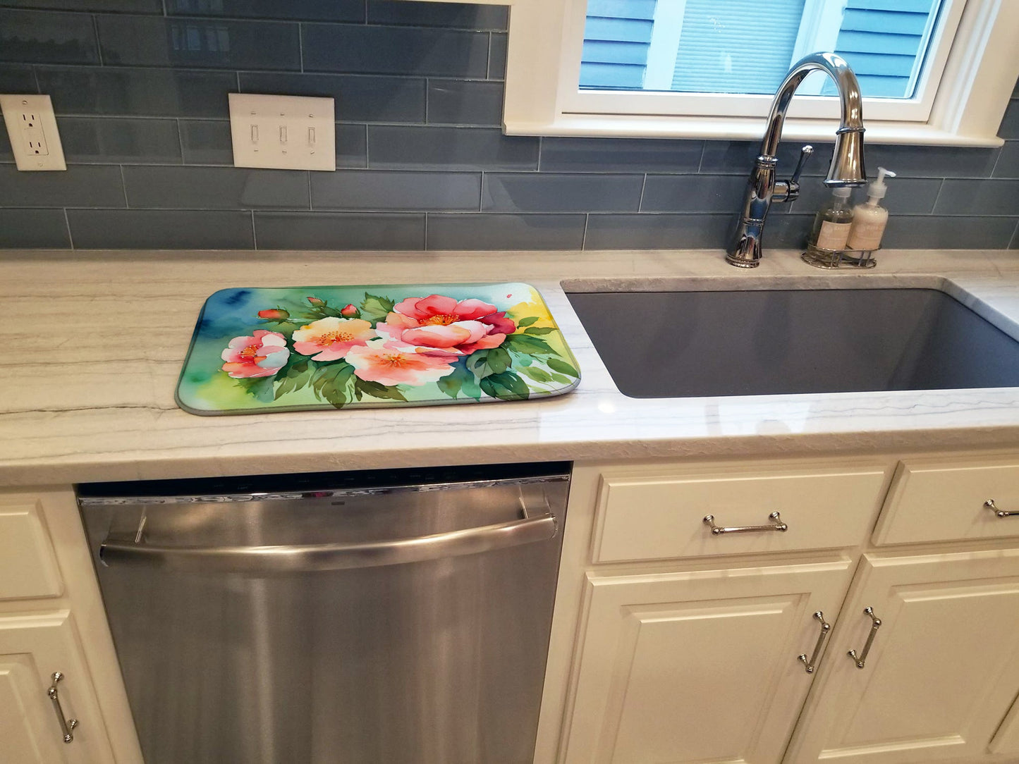 Georgia Cherokee Rose in Watercolor Dish Drying Mat